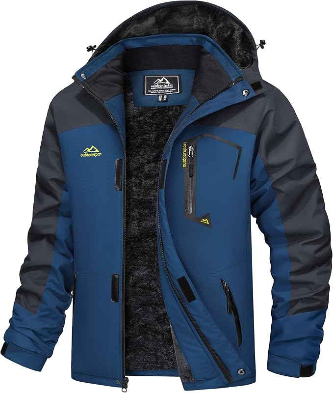 MAGCOMSEN Men's Winter Coats Water Resistant Ski Snow Jacket Warm Fleece Jacket Parka Raincoats With Hood Multi-Pockets