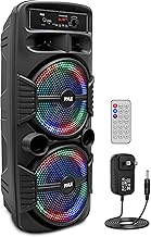 Pyle Portable Bluetooth PA Speaker System-600W Rechargeable Indoor/Outdoor Bluetooth Speaker Portable System w/Dual 8” Subwoofer 1”Tweeter, Microphone in, Party Lights, USB,Radio, Remote-PPHP2835B - Image 1