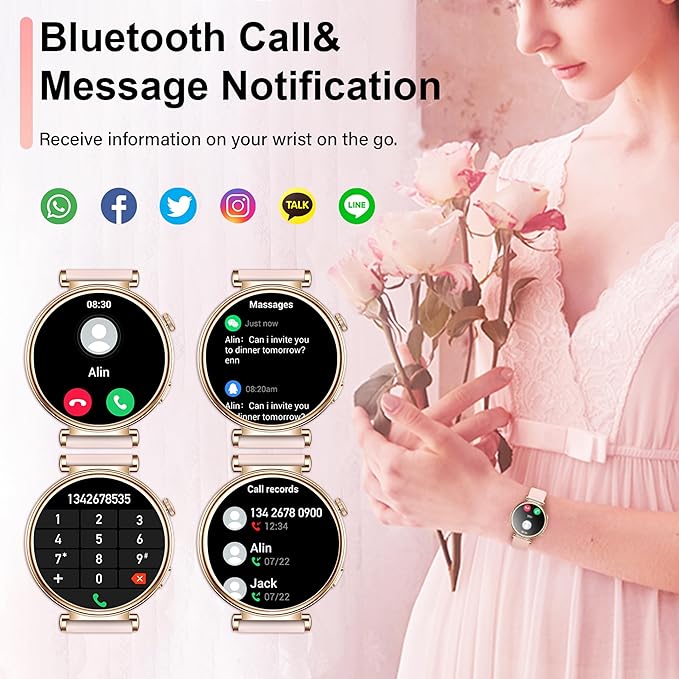 Smart Watch for Women (Answer/Make Call) 1.27" HD Smartwatch Compatible Android/iphone Phone with 2 Bands Fitness Tracker/AI Voice/Heart Rate/Sleep Monitor, 220+ DIY Dial & IP68 Waterproof, Pink