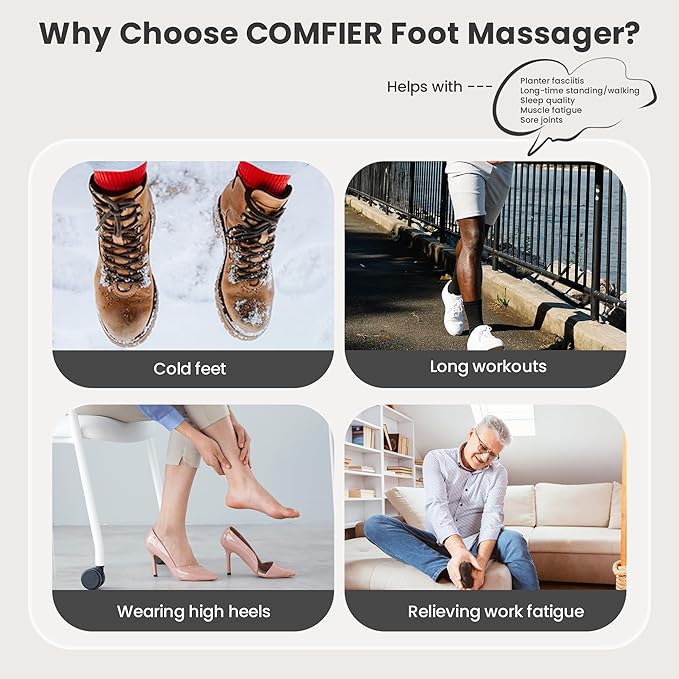 COMFIER Shiatsu Foot Massager with Heat for Neuropathy Plantar Fasciitis, Heated Electric Foot Massagers, Feet Massager for Home Office, Up to Men Size 13, Christmas Gifts for Men Women