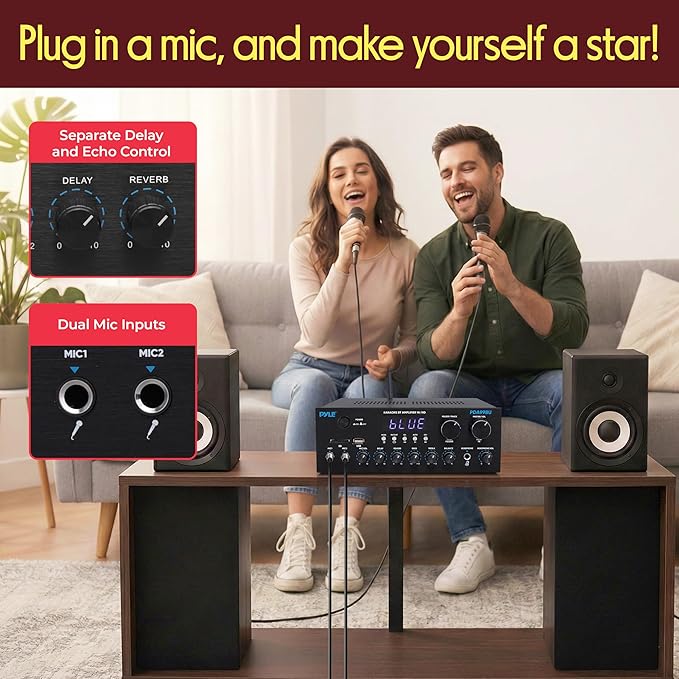 Pyle Wireless Bluetooth Streaming Amplifier, 200W Multi Channel Home Audio Receiver with Hi Def in/Out, Optical/Coaxial, FM Radio, USB/SD, AUX, RCA, Mic in, and BT/FM Antenna