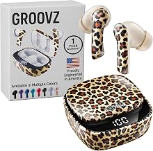 Groovz Plus True Wireless Earbuds with Wireless Charging Case - Designed in the USA - IPX4 Water Resistant Bluetooth Earbuds Compatible with Apple & Android - 46Hr Battery - Dual Microphone - Leopard - Image 1