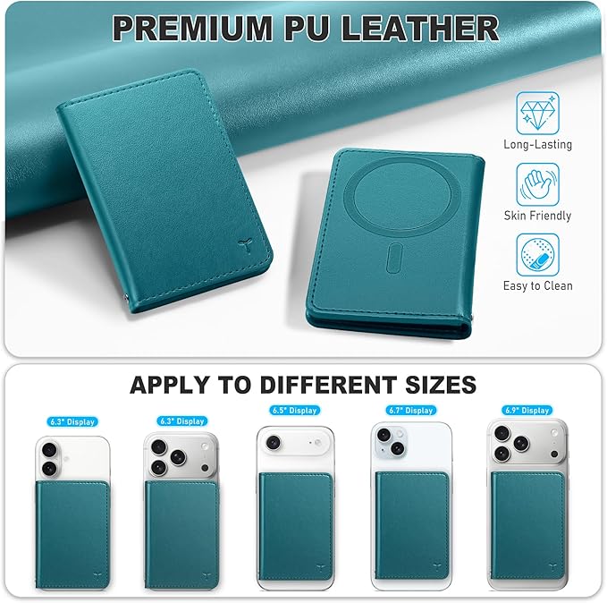TUCCH for Magsafe Wallet with 6 Card Holders, RFID Blocking [Clear ID Window] PU Leather Folio Magnetic Phone Wallet for iPhone 17/16/15/14/13/12/Plus/Air/Pro/Pro Max Series, Teal Green