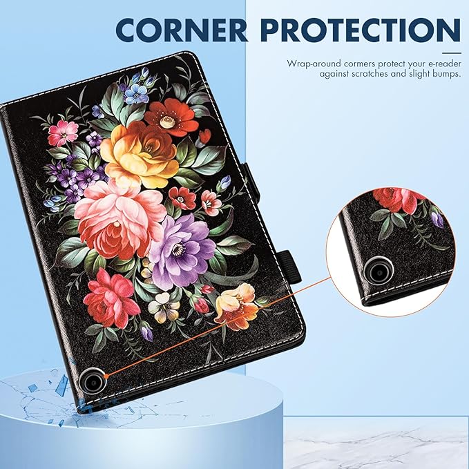 Dteck for Amazon Fire Max 11 Tablet Case 11" (13th Generation) 2023, PU Leather Shell TPU Back Cover Fold Stand Case with Auto Sleep Wake, Adjustable Viewing Angles, Cute Folio Slim Case, Black Flower
