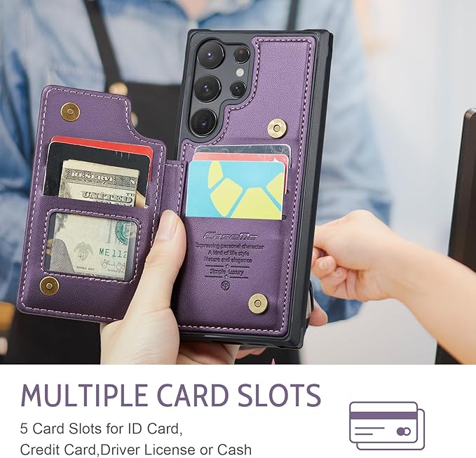 Bemal for Samsung Galaxy S23 Ultra Wallet Case with Card Holder, RFID Blocking, Shockproof Leather Kickstand for Men and Women, Durable Protective Phone Cover for 6.8", Purple