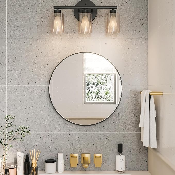 Growsun Black Round Mirror 24 inch, Wall Mounted Circle Mirror, Metal Framed Mirror for Bathroom Vanity, Bedroom Home Decor Mirros