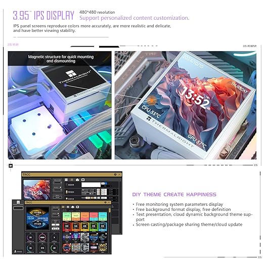 Hyper Vision 360 UB ARGB White 360mm AIO CPU Liquid Cooler with 3.95" IPS LCD Screen, TL-UB36 ARGB Fans, 27 dBA Quiet Cooling for Intel LGA1851/1700 & AMD AM5/AM4