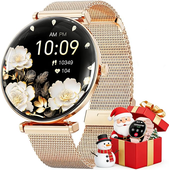 Hwagol Smart Watch for Women with Android iPhone Compatible[Calls/Metal Thin Body],1.43" Micro-Spherical AMOLED Screen,Sports Watch with Sleep/Heart Rate Monitor,Pedometer for Steps Miles