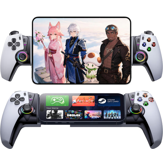 OKETY Bluetooth Mobile Game Controller for Switch 2 & Switch & Android & iOS - iPad mini, TMR Joystick No Drift, Programmable Back Buttons, Turbo, RGB, 1000mAh Battery, Mobile Controller
