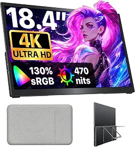 Upperizon Portable Monitor 18.4 inch 4K 3840X2160 130% sRGB 60Hz HDR HDMI USB-C Travel Monitor for Laptop MacBook PC Surface PS5 Xbox, Large External Display with Kickstand & Speakers, VESA Compatible