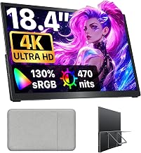 Upperizon Portable Monitor 18.4 inch 4K 3840X2160 130% sRGB 60Hz HDR HDMI USB-C Travel Monitor for Laptop MacBook PC Surface PS5 Xbox, Large External Display with Kickstand & Speakers, VESA Compatible