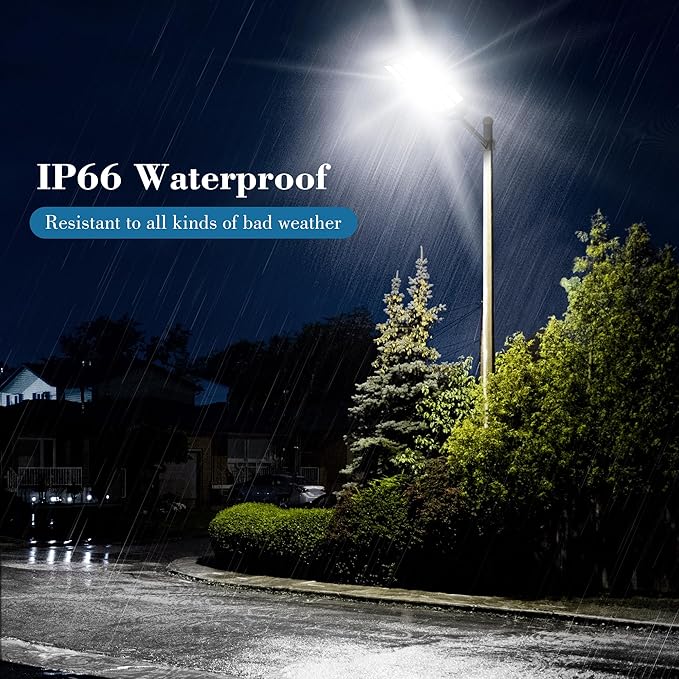 10000W Solar Street Lights, 7000K Solar Lights Outdoor Motion Sensor, Commercial Parking Lot Light Dusk to Dawn, 320° Wide Angle Solar Street Lights Outdoor IP66 Waterproof for Yard(1 Pack)