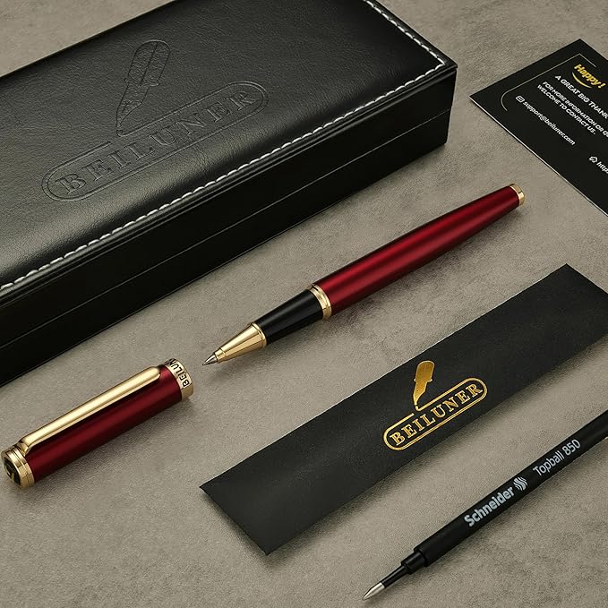 BEILUNER Luxury Rollerball Pen,24K Gold Trim,Noble and Elegant Designs,Schneider Ink Refill, Best Roller Ball Pen Gift Set for Men & Women, Professional, Executive Office, Nice Pens