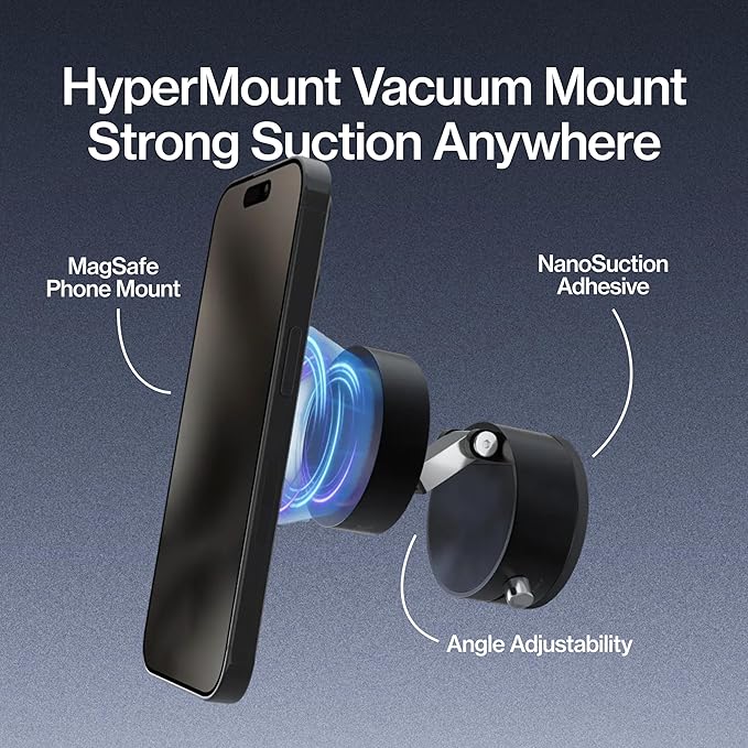 Statik HyperMount®(Gen 2) Vacuum Phone Mount Magnetic Phone Holder, Vacuum Seal Car Phone Mount, Use on Any Surface, Compatible with Apple MagSafe, Magnetic Rings Included for Android Devices, 5 Pack