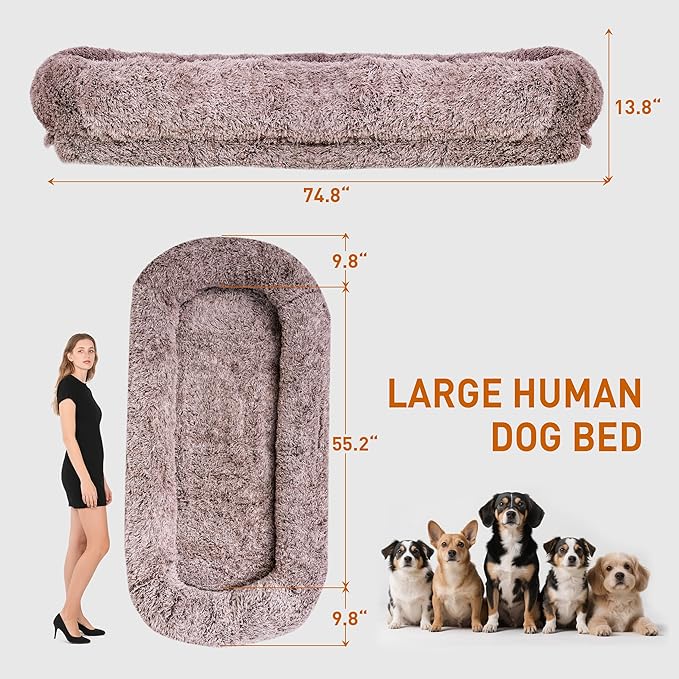 Human Dog Bed, 74.8''x47.2''x13.7'' Size Fits Adult and Pet Washable Giant People Dog Bed, Brown