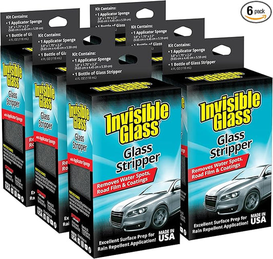 Invisible Glass 91411-6PK Glass Stripper – Hard Water Spot Remover – Strips Coatings, Waxes, Oils & Road Film – Preps Windshields for Rain Repellent & Ceramic Coating – 4 Fl Oz (Pack of 6)