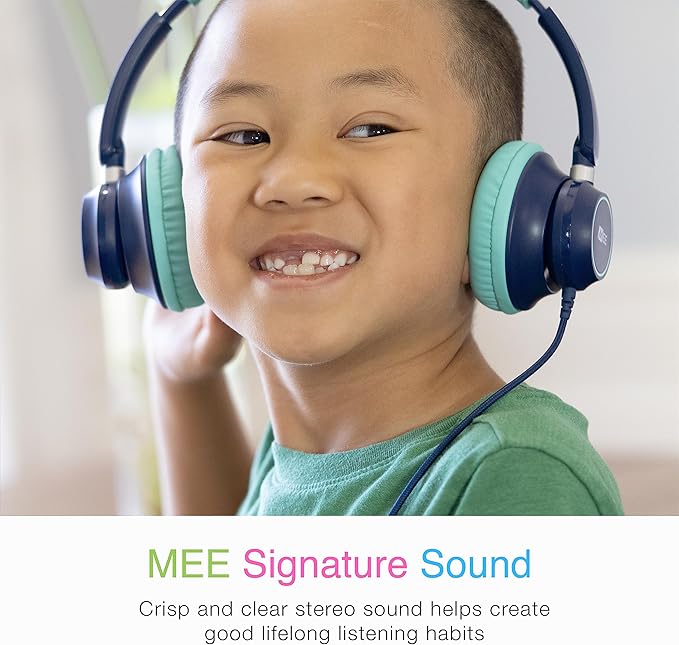 MEE Audio KidJamz KJ45 Children’s Safe Listening Headphones with Volume Limiter & Microphone, Adjustable On-Ear Kids Headset Wired with 3.5mm Jack for Online Learning/School/Travel/Tablet (Blue/Teal)