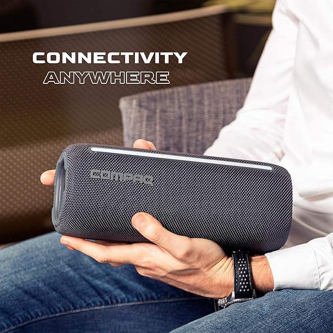 Compaq 24W Bluetooth Speaker – Portable Speaker with Bluetooth 5.0, IPX6 Waterproof, Uninterrupted Playtime, LED – Power and Performance for Indoor and Outdoor