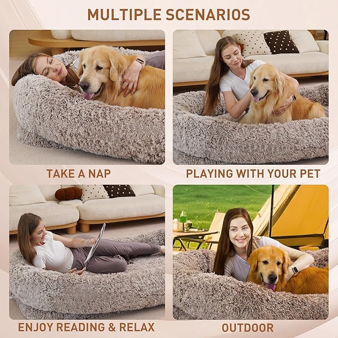 Human Dog Bed, 74.8''x47.2''x13.7'' Size Fits Adult and Pet Washable Giant People Dog Bed, Brown