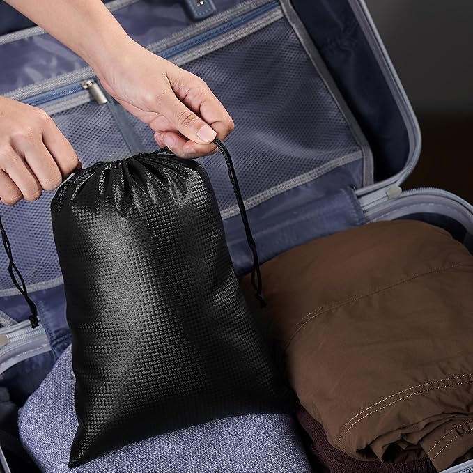 PALTERWEAR Tech-Weave PU-Coated Drawstring Bags (Set of 5) Water-Resistant, Directional-Stretch Travel Organizers for Gym, Toiletries, Tech Gear, Tablet - Durable, Wipe-Clean (Black 3D, 9 x 12 In)