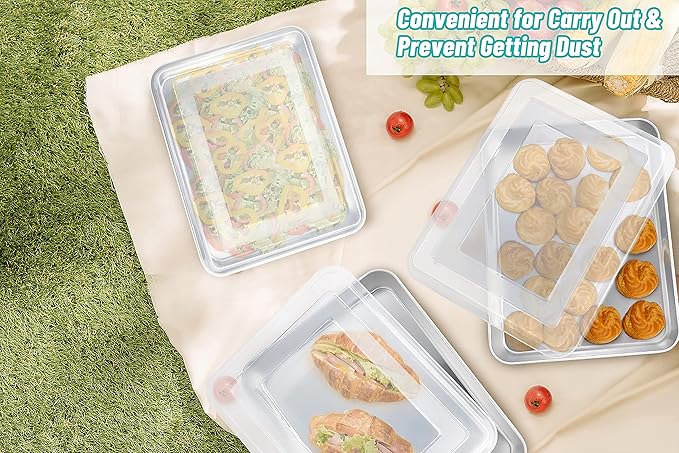 TeamFar Rectangular Cake Pans with Lids, 9.3’’ x 7’’ x 1.9’’ Stainless Steel Lasagna Brownie Pan For Roasting Baking, Healthy & Solid, Brushed Surface & Dishwasher Safe, (2 Pans+2 Lids)