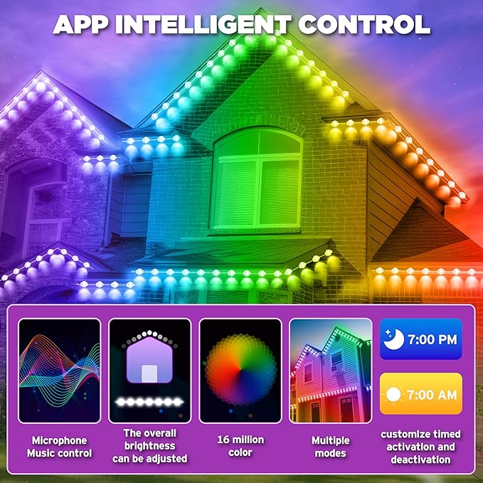 300FT Smart RGB Outdoor Lights - IP67 Waterproof LED Strip Lights with App/Remote Control, for Holiday Decor, Garden, Patio & Home Accent Lighting (Permanent Installation)