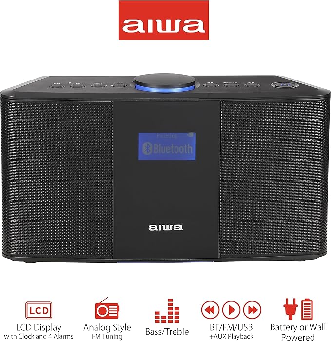 Aiwa Wireless Speaker - Unleash Powerful Sound and Versatile Connectivity - Experience Bluetooth Freedom, FM Radio, Clock, 20W RMS, LCD Display, and Alarm Clock Functionality
