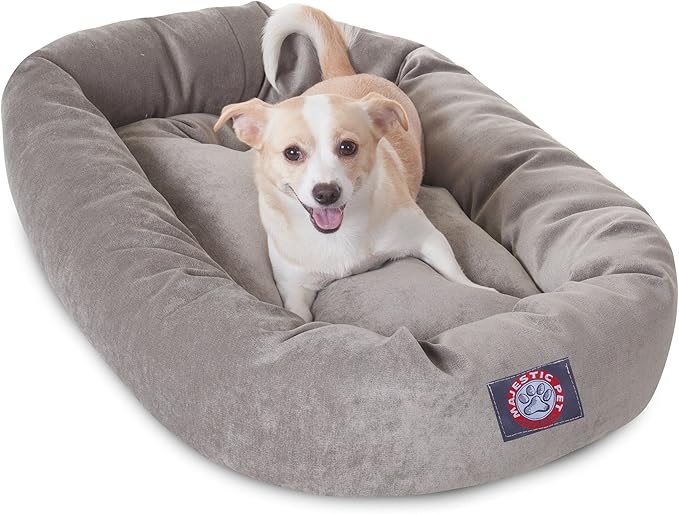 Majestic Pet 32 Inch Micro Velvet Calming Dog Bed Washable – Cozy Soft Round Dog Bed with Spine for Head Support - Fluffy Donut Puppy Mat 32x23x7 (inch) Medium - Vintage (2025)
