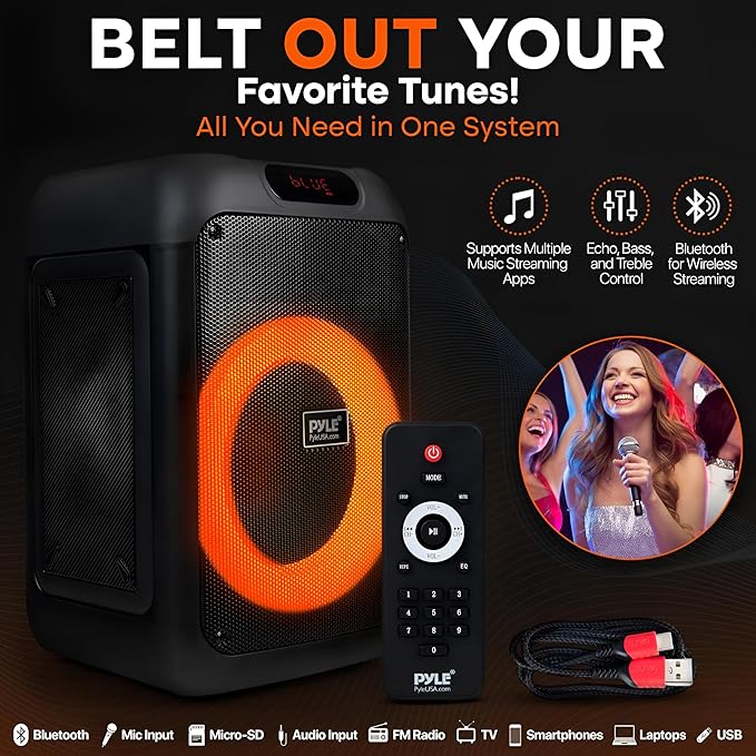 Pyle Audio Bluetooth Party Speaker - Party Bluetooth with True Wireless Stereo System - Enjoy Powerful Bass and Clear Treble - with Carry Bag - Model PPHP8496BG - 100W