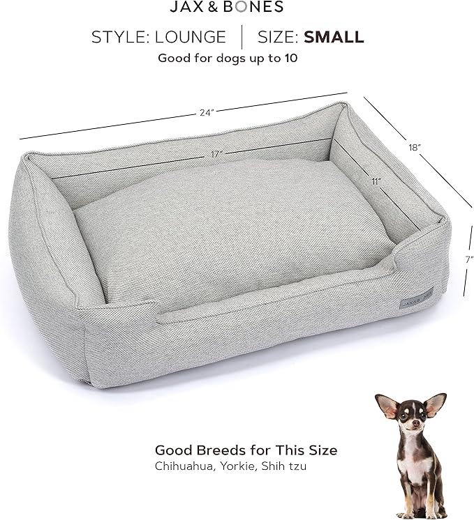 Jax & Bones Dog Bed Lounge - Machine Washable Bed for Dogs - Extra Heavy Duty Bolstered Sides - Small Grey Dog Mat Beds | 24 x 18 Inches