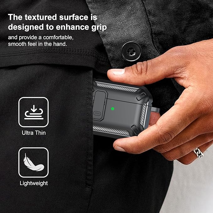 RFUNGUANGO for AirPods Pro 2nd Gen Protective Case with Cleaning Kit, Military Hard Case with Lock for AirPod Gen 2 Charging Case 2023, 2022, Black