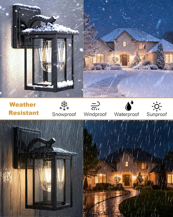 2-Pack Dusk to Dawn Outdoor Light Fixtures, Modern Black Sensor Porch Light Fixtures, Waterproof Exterior Lighting for House, Yard, Entryway, Garage, 120V