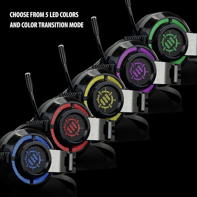 ENHANCE Scoria USB Gaming Headset with Noise Cancelling Mic, 7.1 Surround Sound, Bass Vibration, LED Lighting & In-Line Controls - Gaming Headphones for PC, Laptop, PS5, PS4 - TeamSpeak Certified