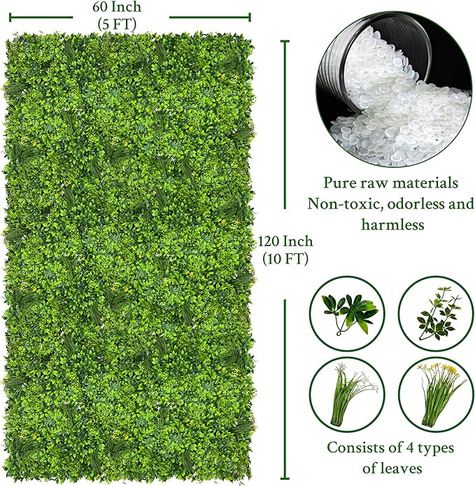 Artificial Plant Wall Roll: 5FT X 10FT (50 sqft) UV-Anti Ivy Privacy Fence Screen Faux Greenery Panels Backdrop Boxwood Ivy Vine Leaf Hedge for Indoor Outdoor Green Decor
