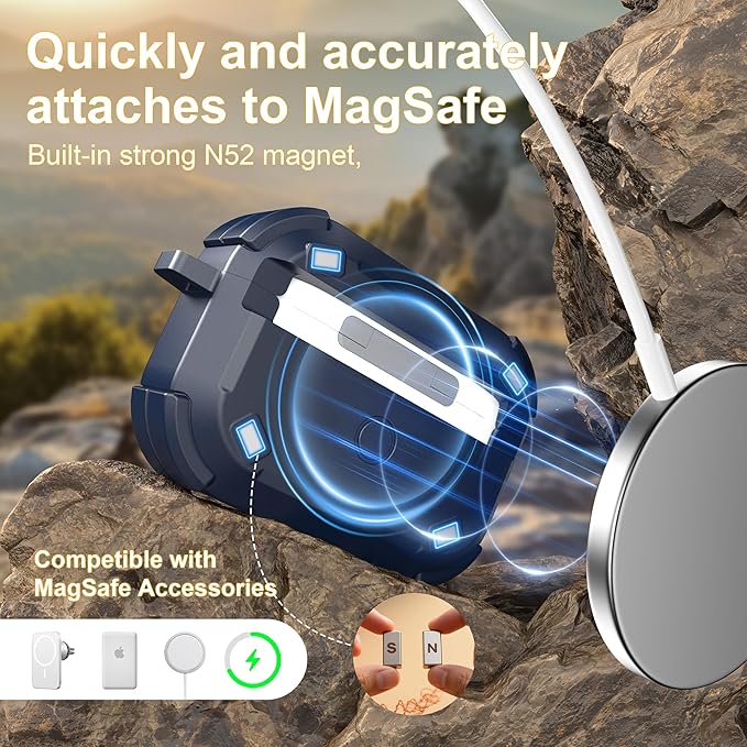 RFUNGUANGO for AirPods Pro 2 Case, Compatible with AirPods Pro 2nd/1st Generation Case, Compatible with MagSafe, Magnetic Automatic Lock with Cleaner Kit and Keychain, Front LED Visible, Blue