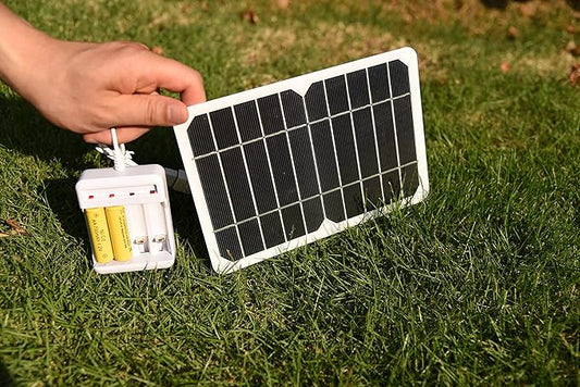 HUI YINGC Solar Power Charger with 5 Watt Portable Solar Panel for 1.2V AA & AAA Household Rechargeable Batteries, with 5 Watt Solar Panel and 4-Bay USB AA & AAA Charger