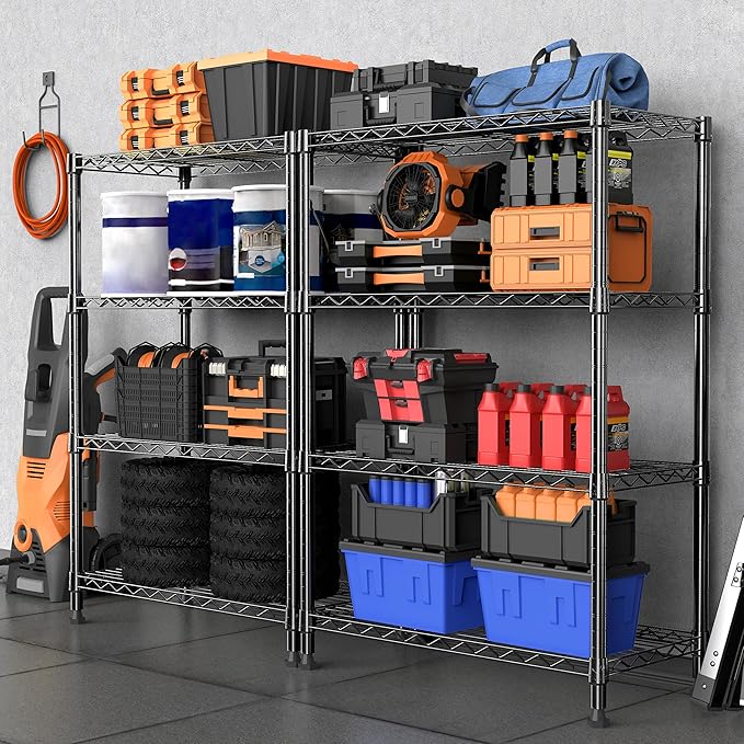 1000 lbs Storage Shelving Steel Heavy Duty 4-Tier Utility Shelving Unit Steel Organizer Wire Rack for Home,Kitchen,Office,Black (13.7" D x 23.6" W x 53.4" H)