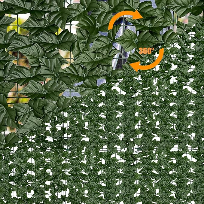 Artificial Ivy Privacy Fence Screen: 140"x 40"(39.2 SQFT) UV-Anti Faux Hedge Fence and Fake Ivy Vine Leaf Wall Panels for Indoor&Outdoor Green Backdrop, Garden Greenery Decor