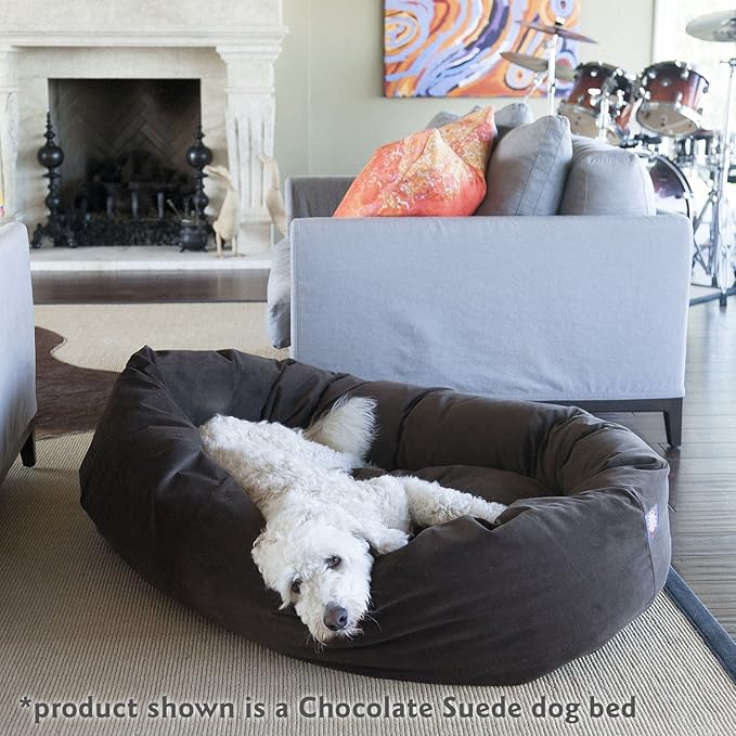 Majestic Pet 24 Inch Suede Calming Dog Bed Washable 24x19x7 (Inch) – Cozy Soft Round Donut Dog Bed with Spine Support for Dogs to Rest Their Head - Pet Bed Small – Gray