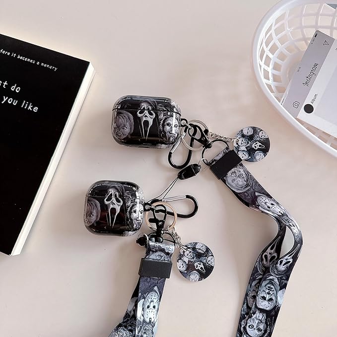 Cool Scream Pattern Pro 2 Case 2022 with Durable IMD Printing Technology and PET Layer，with Horror Keychain Clip Carabiner and Lanyard，Designed for Those who Like Thrilling Horror Themes Black