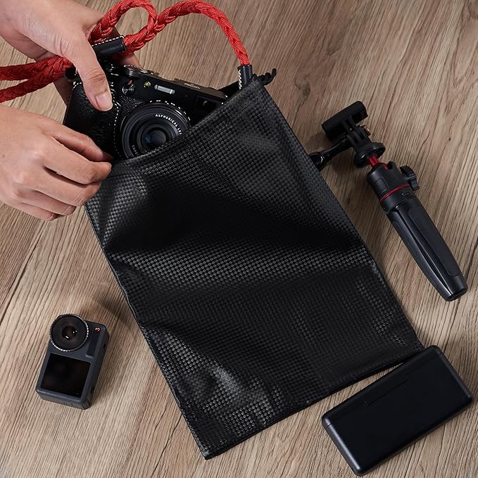 PALTERWEAR Tech-Weave PU-Coated Drawstring Bags (Set of 5) Water-Resistant, Directional-Stretch Travel Organizers for Toiletries, Tech Gear, Hobby - Durable, Wipe-Clean (Black 3D, 8 x 11 In)