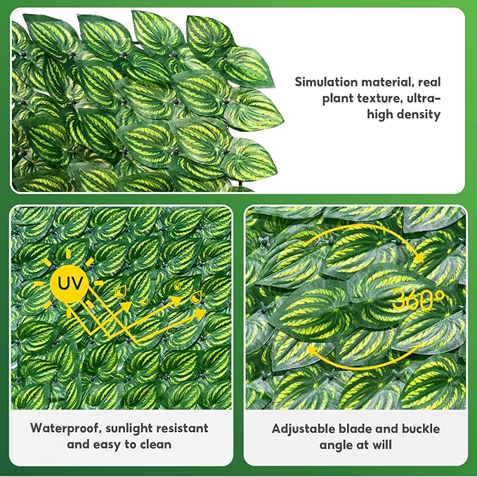 Artificial Ivy Privacy Fence Screen, 120x60 inch Artificial Hedge Grass Wall, Faux Ivy Fence Privacy Screen, Decoration for Patio, Balcony, Garden, Color Printing Watermelon Leaves