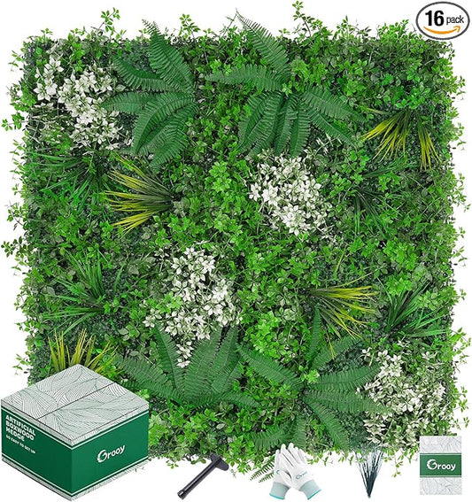 20"X20" Artificial Grass Wall, 16PCS Boxwood Panels UV-Protected Faux Grass Backdrop Wall,Greenery Privacy Hedge Screen for Outdoor Garden Patio, Indoor Party Balcony Fence Decor