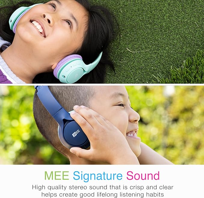 MEE Audio KidJamz KJ45BT Children's Safe Listening Bluetooth Wireless Headphones with Volume Limiter & Microphone, Adjustable On-Ear Kids Headset for Online Learning/School/Travel/Tablet (Blue/Teal)