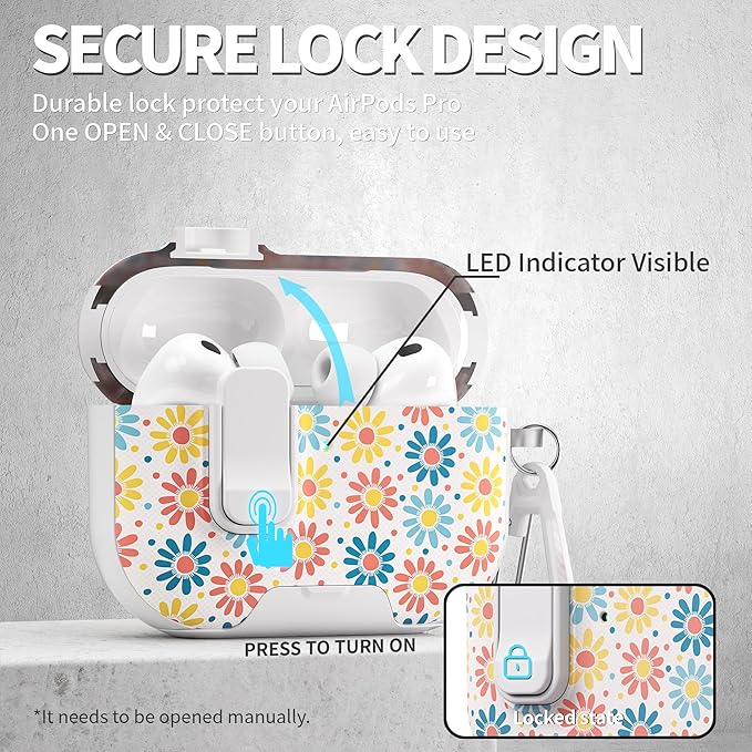 for AirPods Pro 3 Case(2025) with Secure Lock Clip and Phone Stand,Floral Girly Style Protective Cover with Cleaning Kit and Hand Strap for Apple AirPod Pro 3 Generation (Sun Petals)