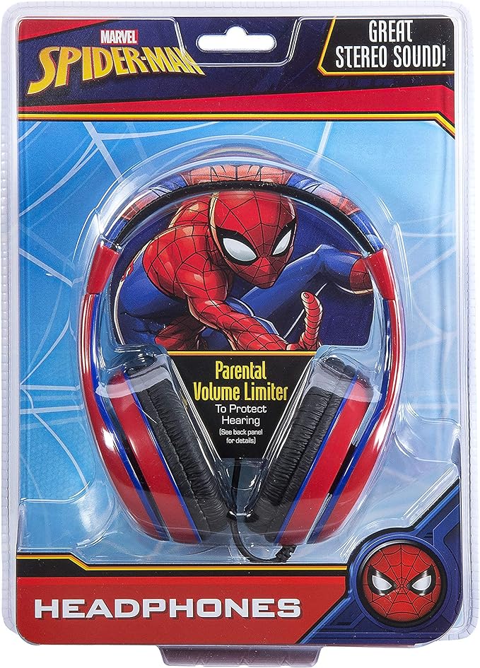 eKids Spiderman Kids Headphones, Adjustable Headband, Stereo Sound, 3.5Mm Jack, Wired Headphones for Kids, Earphones for School, Home or Travel