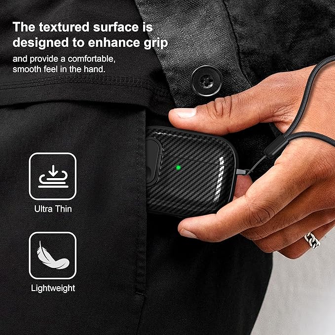 RFUNGUANGO for Airpod Pro Case (2023/2022/2019) with Lock, Carbon Fiber Black Airpods Pro 2nd Generation/1st Generation Case (USB-C/Lightning Cable) Black Switch
