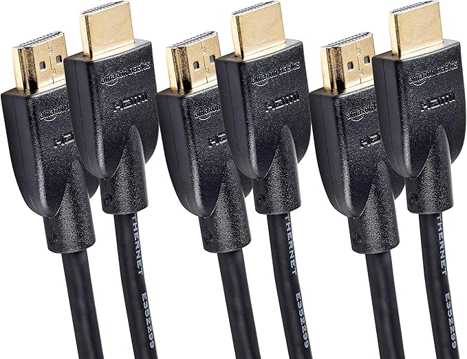 Amazon Basics High-Speed 4K HDMI 2.0 Cable, 3-Pack, 10ft, 4K@60Hz, 18Gbps, 2160p, 48 bit, Compatible with TV/PS5/Xbox/Roku/Blu-ray, Ethernet, Black