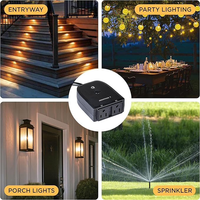JONATHAN Y PLG1003A Outdoor Smart Dual Plug, WiFi Remote App Control, Alexa, Google Home Assistant Compatible, No Hub Required