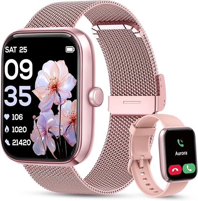 KALINCO Smart Watch Women [2 Bands, 44mm case] 1.83" Alexa Fitness Tracker, Heart Rate, Sleep, Stress Monitor, IP68 Waterproof Smartwatch, Make/Answer Calls, Compatible with iPhone & Android Phones
